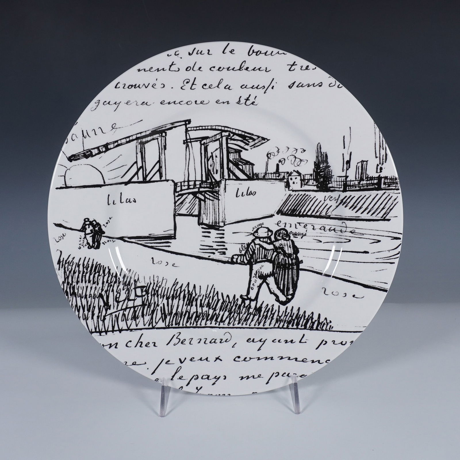 Morgan Library & Museum Vincent Van Gogh Plate: Morgan Library & Museum Vincent Van Gogh Plate featuring the Autograph letter to Emile Bernard featuring a sketch of The Langlois Bridge, Arles, ca. 18 March 1888. This item has its original box. Issu