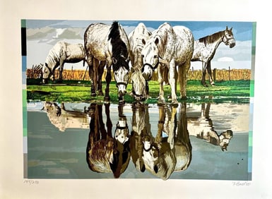Fran Bull (American 1938) Silkscreen Horses of The Camargue