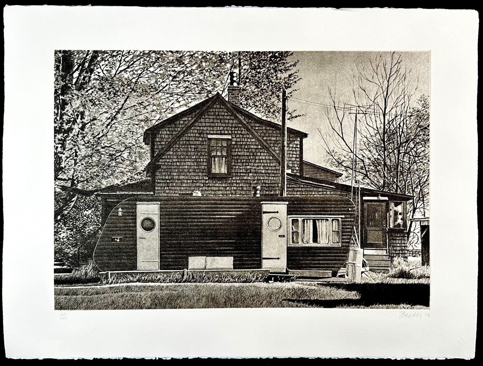 John Baeder (1938) Signed Screenprint, House Trailer: Screenprint titled House With Trailer Year 1979 Signed lower right numbered 68/200. Sight size 30" x 22.5"