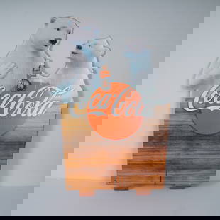 Coca-Cola Polar Bear Cardboard Stand Display, 2020: A full-color Coca-Cola branded cardboard standee featuring the beloved animated polar bears, used in promotional advertising. Dated 2020, this freestanding display showcases an adult and cub polar bea