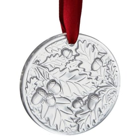 Lalique Crystal Oak Clear Christmas Ornament