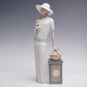 Nadal Porcelain Floral Basket Woman Figurine