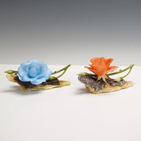 2pc Boehm Porcelain Roses, Blue & Salmon