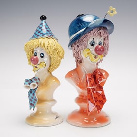 2pc Lino Zampiva Ceramic Clown Bust Figurines