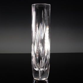Cut Crystal Vase, Etched Ceskci Signature
