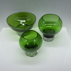 3pc Decorative Green Glass Bowl and Planter Set
