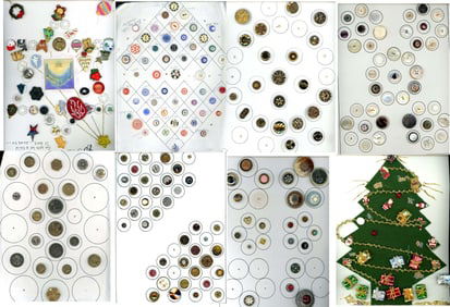A box lot of assorted material cards of buttons