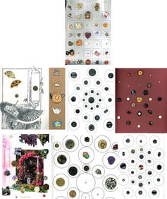 A box lot of assorted material cards of buttons