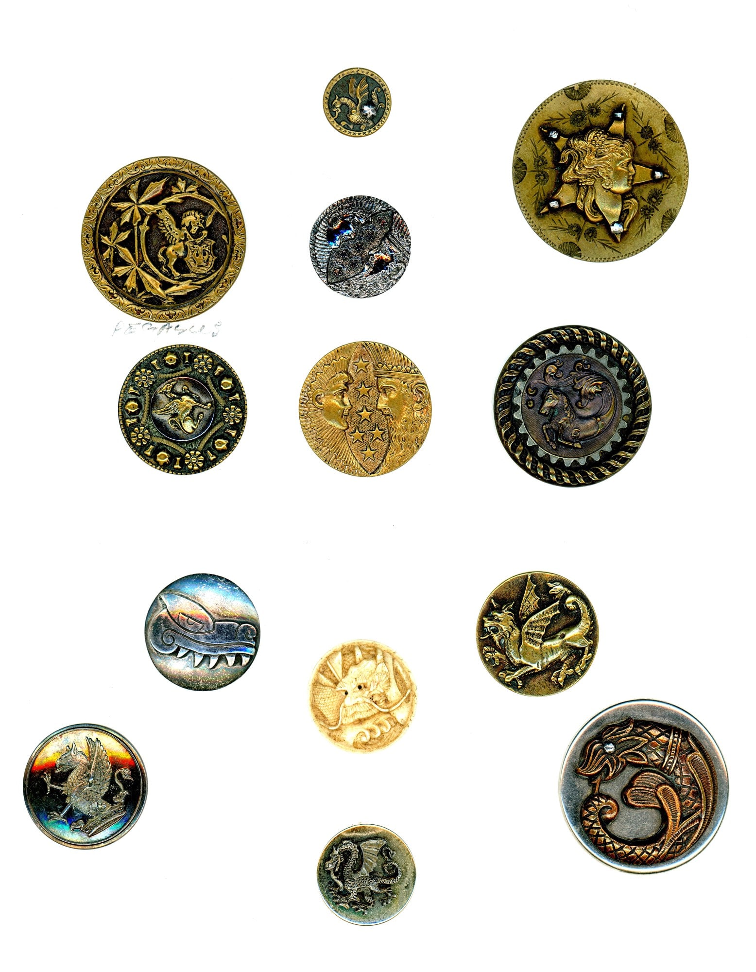 A card of dragons and fanciful pictorial buttons (1 of 4)