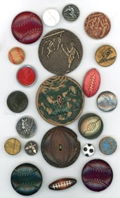 A small card of assorted sports related buttons
