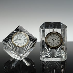 2pc Waterford Crystal Desk Clocks, Meridian & Colonnade