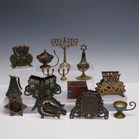 15pc Cast Metal Judaica Bookends Menorahs and Bells