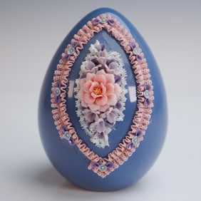 Lladro Porcelain Figurine, Floral Blue Egg with Lace