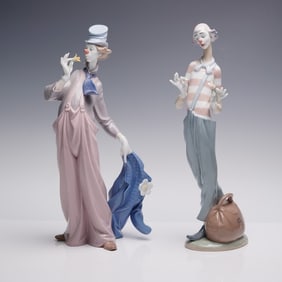 2pc Lladro Porcelain Figurines, A Mile of Style 6507, Clown in Love 6997