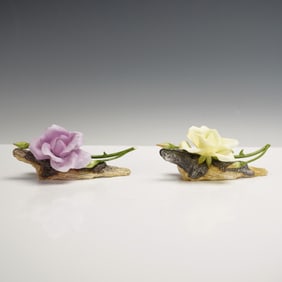 2pc Boehm Porcelain Figurines, Yellow and Lilac Roses