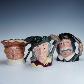 3pc Royal Doulton Character Jugs, Sancho Panca, Old King Cole, Pied Piper
