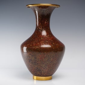 Cloisonne Enamel Vase with Gilded Accents and Floral Motif
