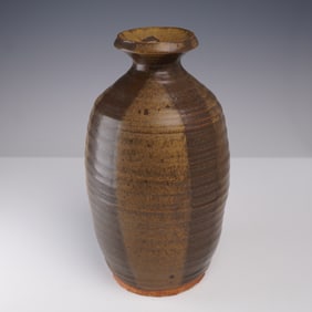 Studio Pottery Vase in Brown Ash Glaze