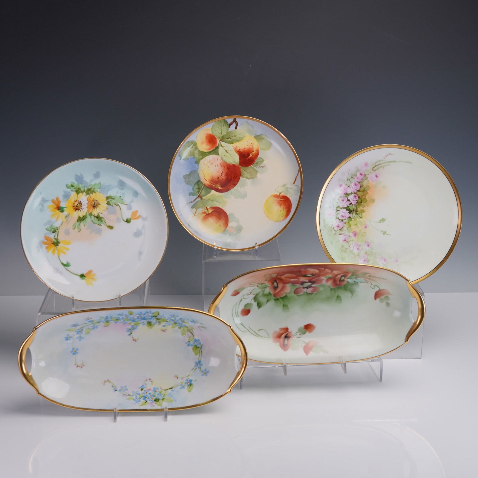 5pc Hand Painted Limoges Plates and Serving Dishes with Gilded Rims (1 of 10)
