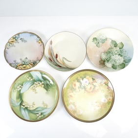 5pc Hand Painted Porcelain Plates, Limoges and Bavaria