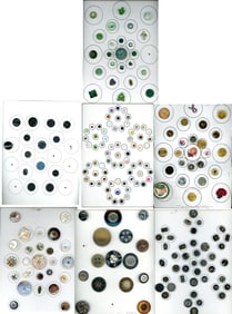 A box lot of assorted material cards of buttons