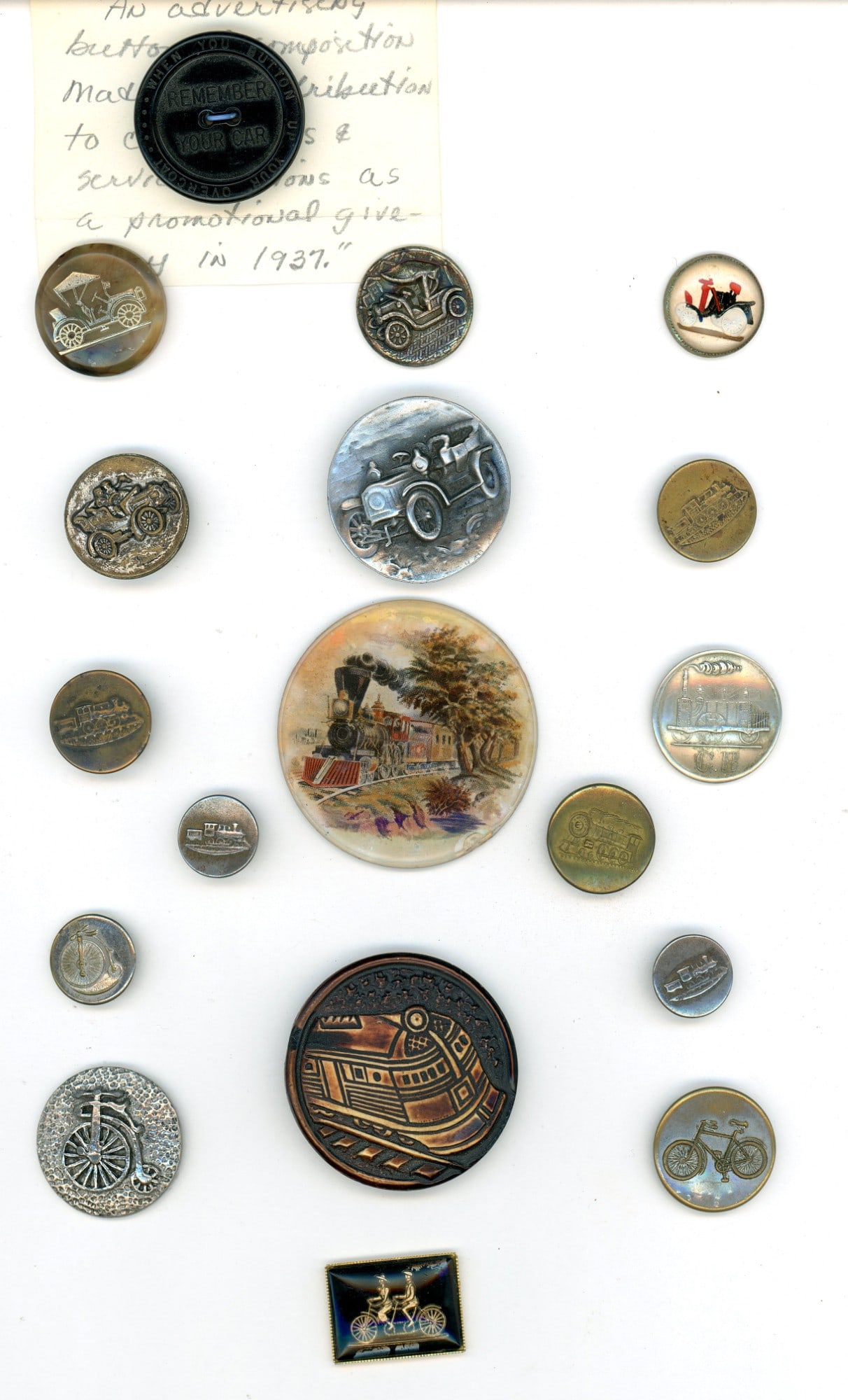 A card of assorted material transportation buttons (1 of 5)