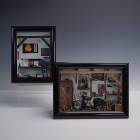 2pc La Ruee Vers L'Art Framed Miniature Shadow Boxes