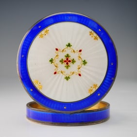 Silver-Plated and Enamel Guilloche Powder Compact Case