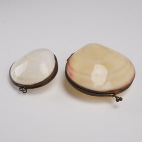 2pc Victorian Shell Shaped Brass Framed Ring Boxes