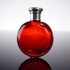 European Silverplate and Metal Capped Ruby Glass Scent Bottle