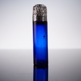 European Silverplate and Metal Mounted Blue Glass Scent Bottle