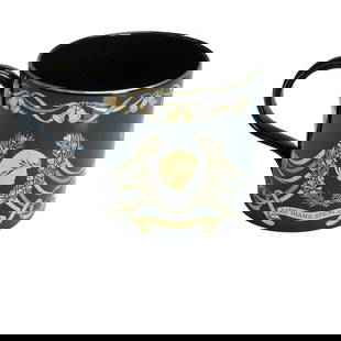 Wedgwood Black Basalt Glazed Prince Charles & Lady Diana Commemorative Mug: A limited edition Wedgwood black basalt glazed mug with gilt decoration, commemorating the royal wedding of HRH The Prince of Wales and Lady Diana Spencer on July 29, 1981 at St. Paul's Cathedral.