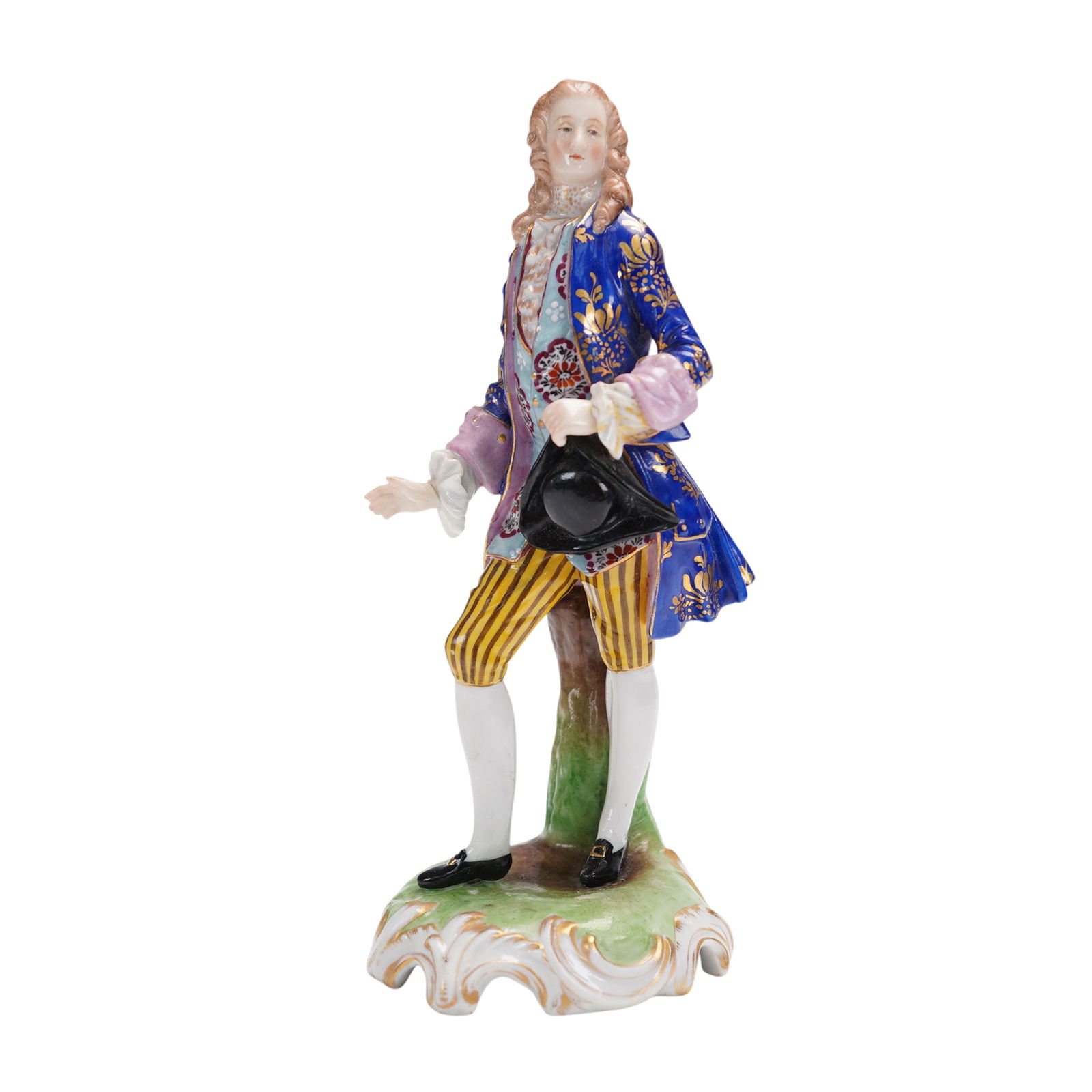 Continental Porcelain Figurine, Man in Striped Trousers and Blue Coat (1 of 5)