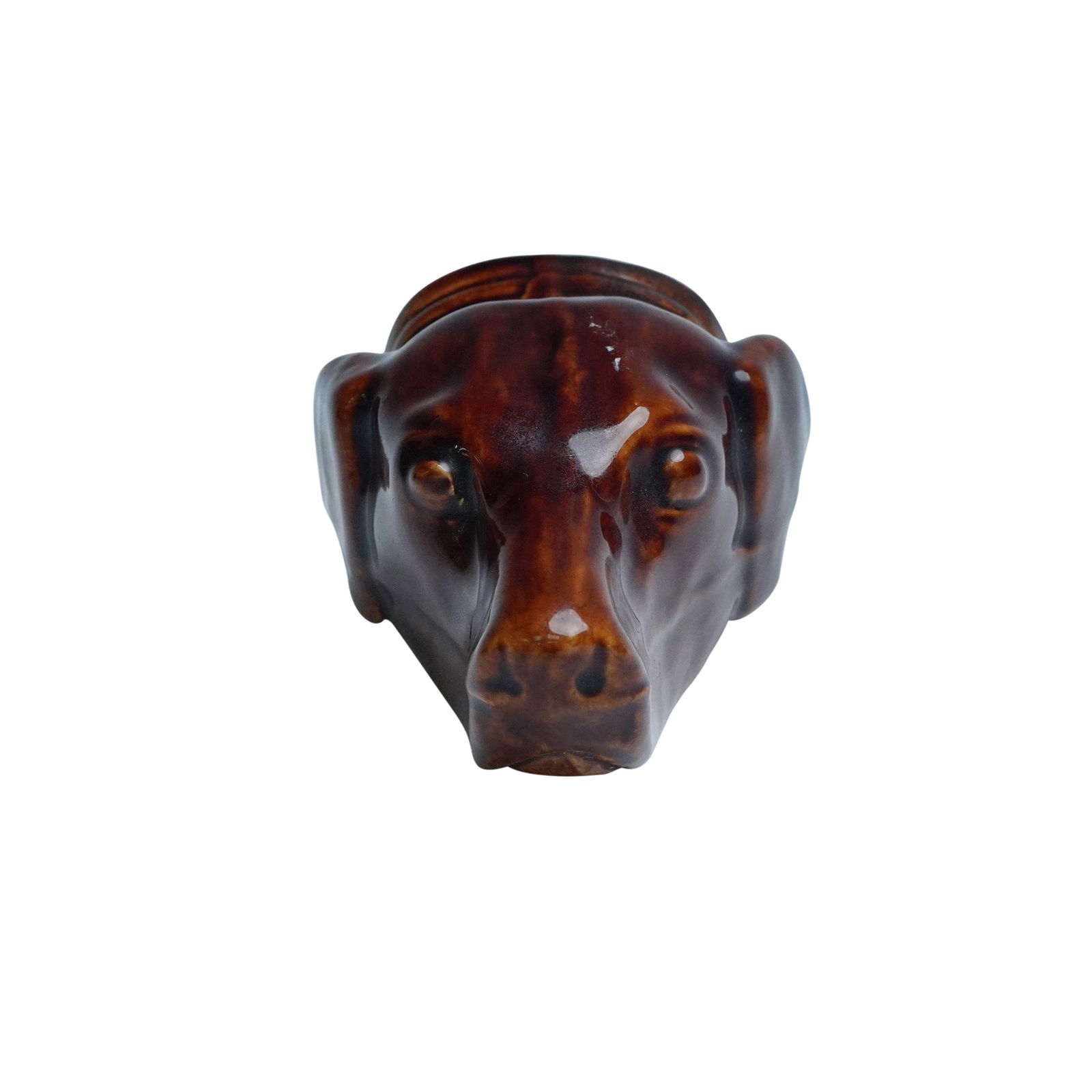 Staffordshire Pottery Stirrup Cup, Hounds Head: A Staffordshire pottery stirrup cup in the form of a hound?¢??¬??¢s head, decorated in a rich dark brown glaze. Attributed to the early 19th century, circa 1820?¢??¬?€?"30. Comes with purcha
