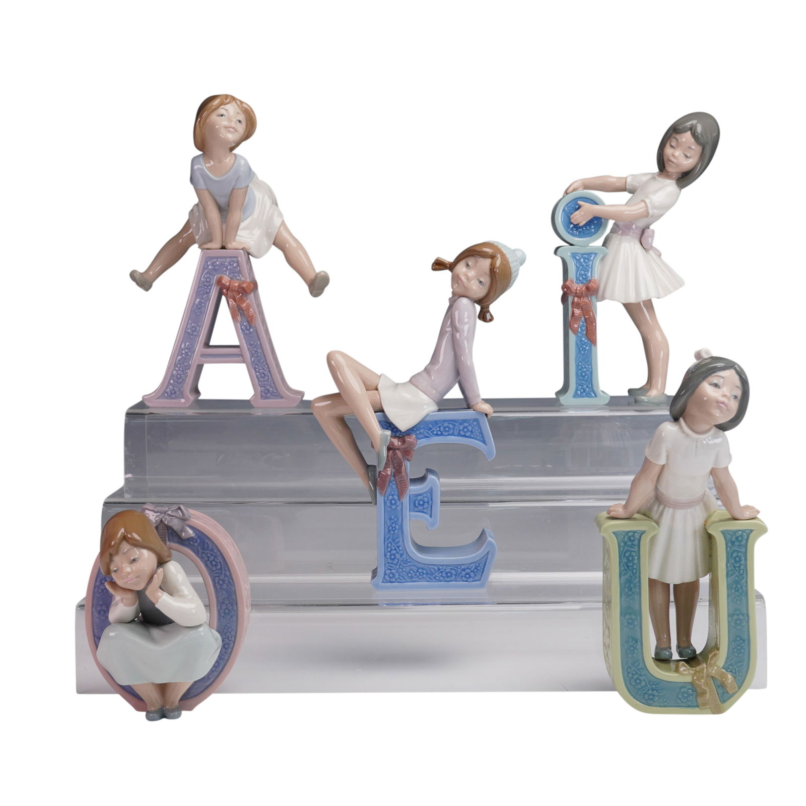 5pc Lladro Porcelain Figurine Set, Schoolgirl Vowels (1 of 10)