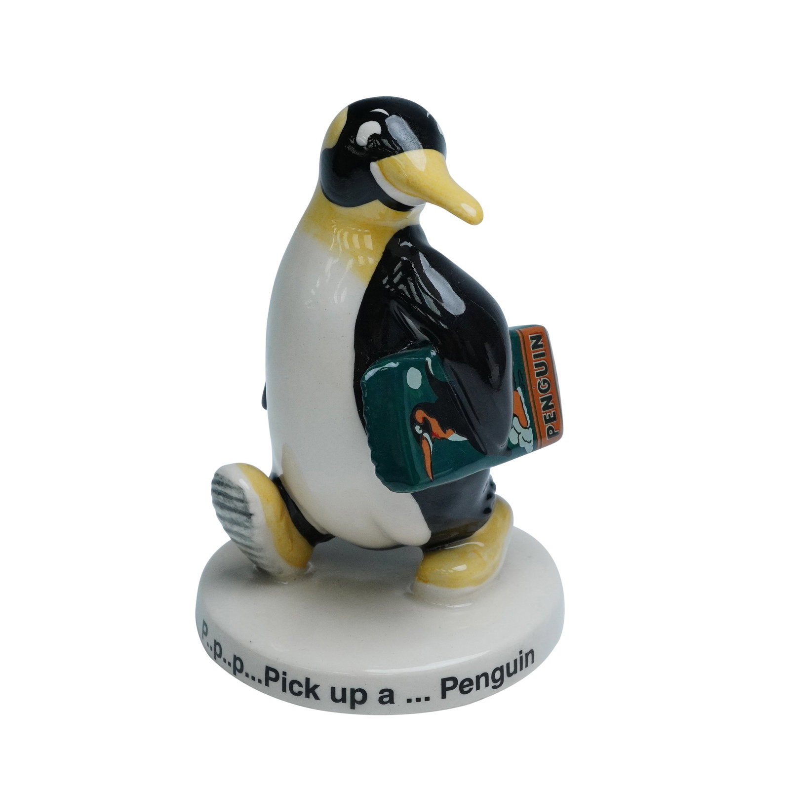 Royal Doulton Adverting Figurine, Penguin MCL5: Limited edition; titled P..p..p...Pick up a...Penguin. Hand made and decorated advertising figure for Penguin biscuits, a biscuit manufacturer. The penguin was featured in a TV commercial in the 1970s