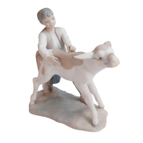 Lladro Porcelain Figurine, Rare Early Boy with Bull 01010311