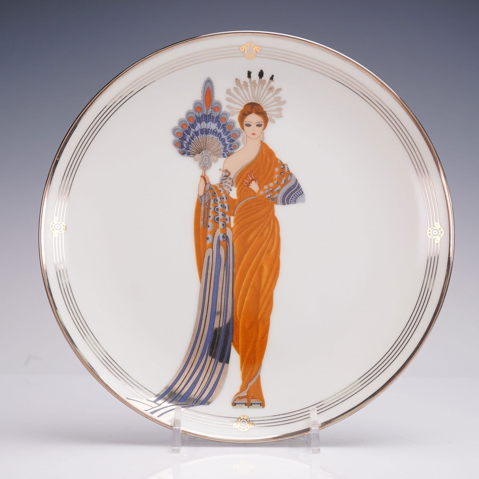 Franklin Mint House of Erte "Athena" Porcelain Collector Plate w/COA: An elegant 8.25-inch diameter limited edition collector plate titled Athena, created by the House of Erte and issued exclusively by the Franklin Mint. This fine porcelain plate showcases the iconic Ar