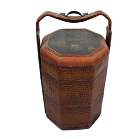 Antique Chinese Dragon Motifs 3-Tier Wedding Basket, Signed