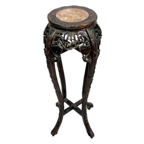 Antique Original Chinese Carved Wood Bamboo Design Stand