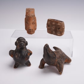 4pc Pre-Columbian Ocarina Flutes & Vessels Teotihuacan & Olmec, Mexico
