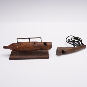 Pair of 19th Century American Folk Art Wooden Bird and Duck Calls
