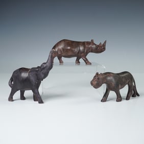 3pc Hand-Carved Wooden Animal Figurines