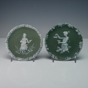 2pc Jasperware Style Cameo Wall Plaques with Classical Figures