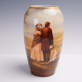 Antique RS Prussia Suhl Porcelain Vase, Romantic Landscape