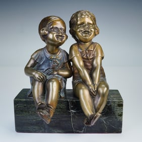 D.H. Chiparus (Attrib) Bronze Sculpture of Laughing Children on Marble Base