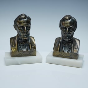 Pair of Vintage Bronze Abraham Lincoln Bust Bookends on Onyx Bases