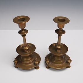 Pair of Bronze Turned Candlesticks