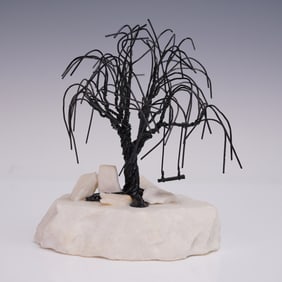 Gerald Wayne Sanders Wire Windswept Tree Sculpture, Signed
