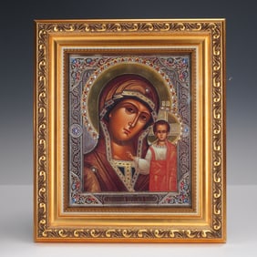 Russian Religious Icon Kazanskaya Madonna with Christ